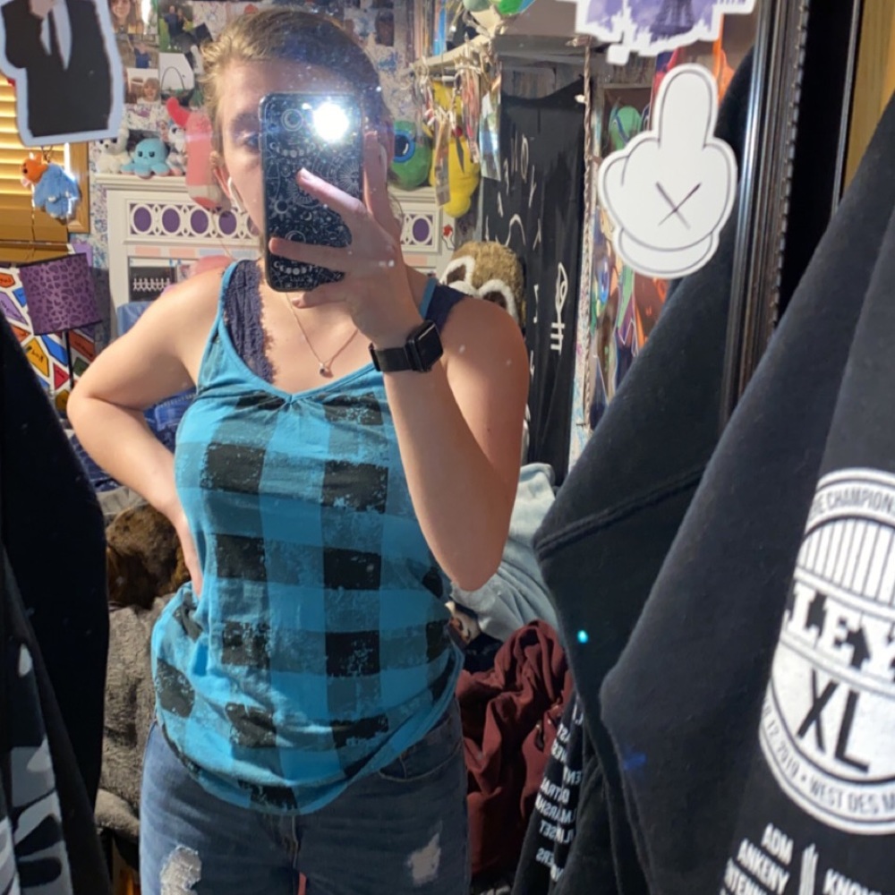cute checkered blue tank top